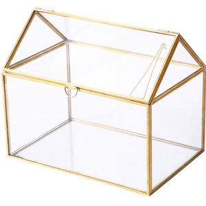 House Shape Glass Geometric Terrarium (Gold)